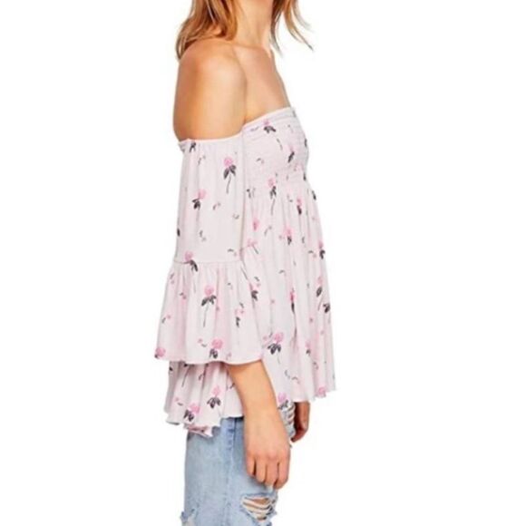 Free People Lana Off The Shoulder Boho Floral Top in Cloud Berry - Picture 2 of 8